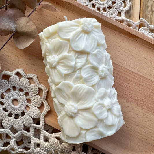 Vela decorativa cilindro floral L