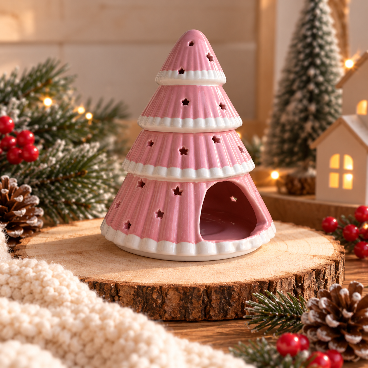 Quemador Wax Melts Árbol de Navidad Rosa