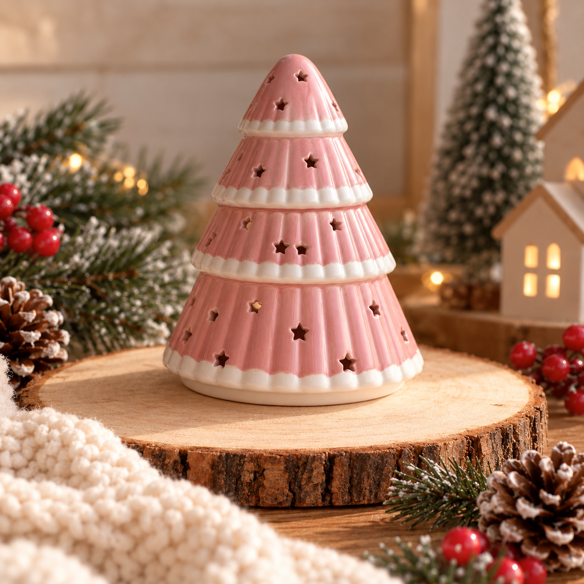 Quemador Wax Melts Árbol de Navidad Rosa